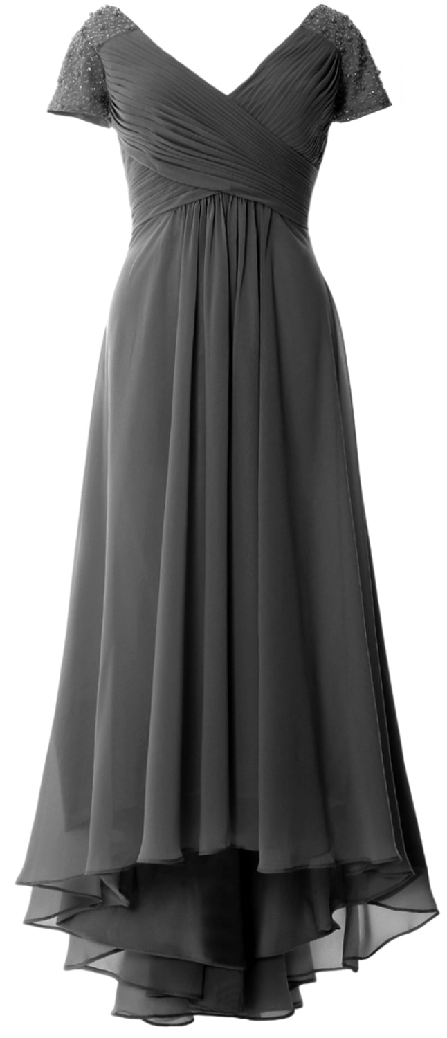 MACloth Mujeres Manga Corta Cuello En V Hi Lo Madre De La Novia Vestidos De Novio Vestido De Noche