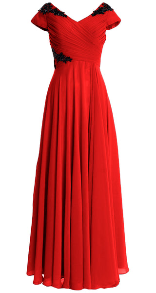 MACloth Women Mother of the Bride Dresses Cap Sleeves V Neck Formal Evening Gown