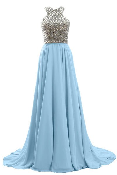 MACloth Women Two Piece Beaded Formal Evening Gown 2019 Chiffon Long Prom Dress