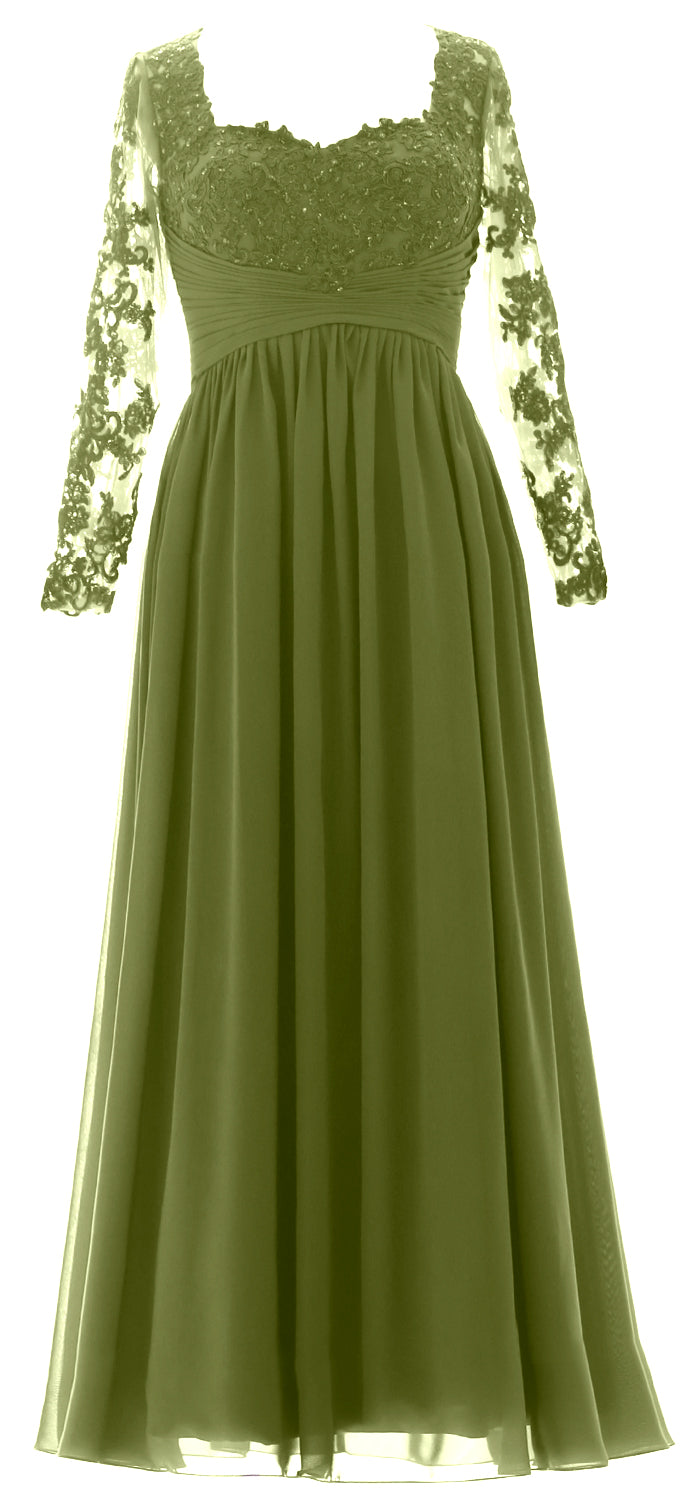 MACloth Damen Kleider für die Brautmutter, Spitze, formelles Abendkleid mit Ärmeln