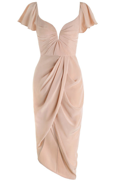 MACloth Cap Sleeves Jersey Midi Cocktail Dress Sexy Formal Gown