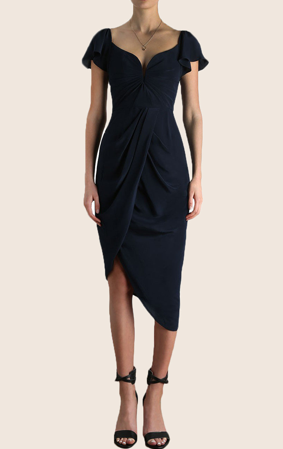 MACloth Cap Sleeves Jersey Midi Cocktail Dress Sexy Formal Gown