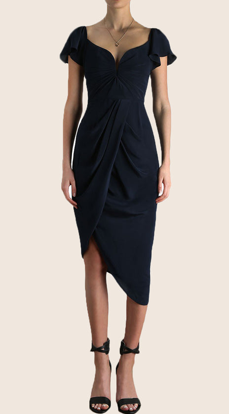 MACloth Cap Sleeves Jersey Midi Cocktail Dress Sexy Formal Gown