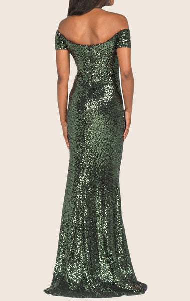 MACloth Mermaid Off the Shoulder Sequin Evening Gown Dark Green Prom Dress