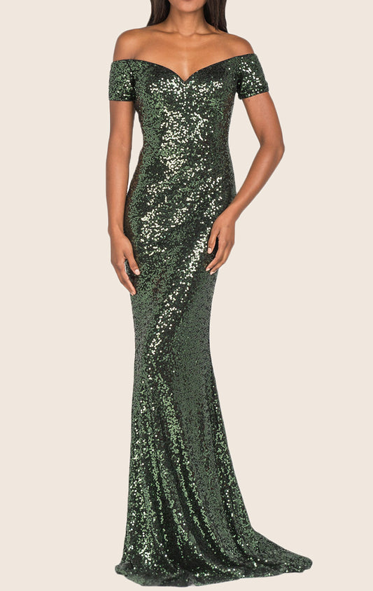 Vestido de noche con lentejuelas y hombros descubiertos de sirena MACloth, vestido de fiesta verde oscuro
