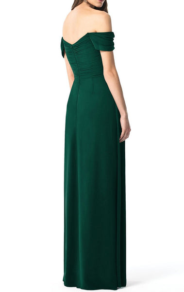 MACloth Off the Shoulder Chiffon Long Bridesmaid Dress Burgundy Simple Prom Gown