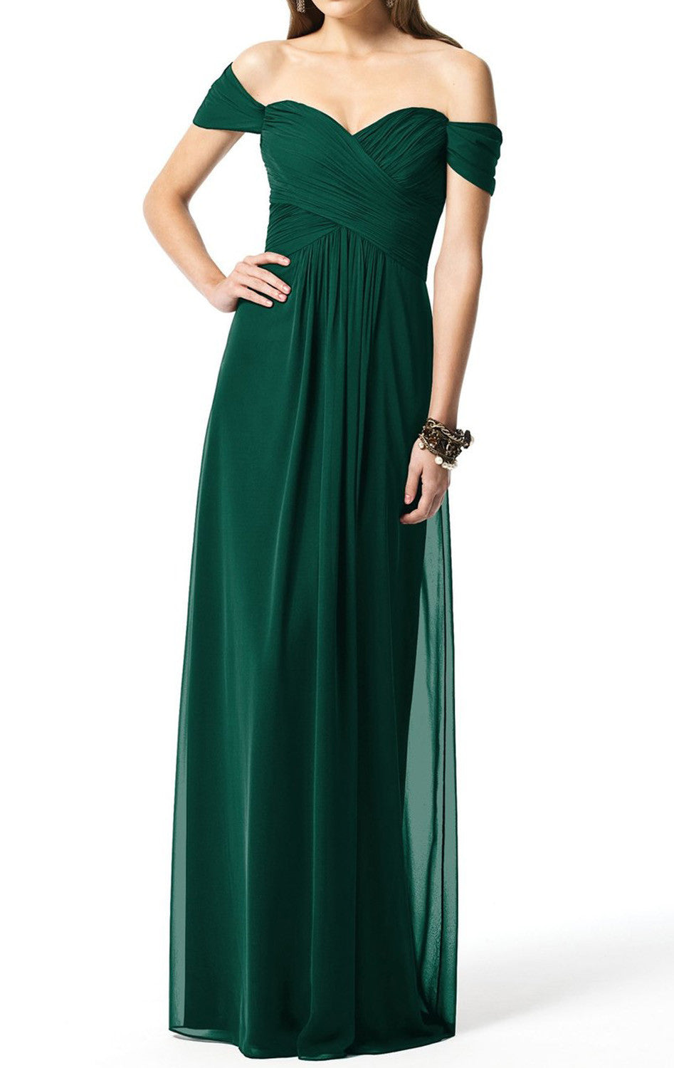 MACloth Schulterfreies Chiffon Langes Brautjungfernkleid Burgunderrot Schlichtes Ballkleid