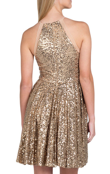 MACloth Halter O Neck Sequin Cocktail Dress Short Bridesmaid Dress
