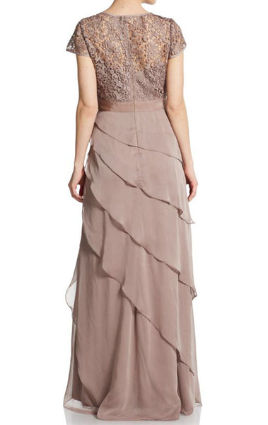 MACloth Cap Sleeves Tiered Lace Chiffon Evening Gown Mother of the Brides Dress