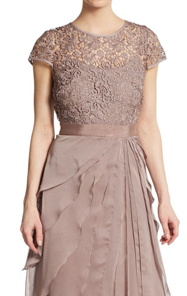 MACloth Cap Sleeves Tiered Lace Chiffon Evening Gown Mother of the Brides Dress