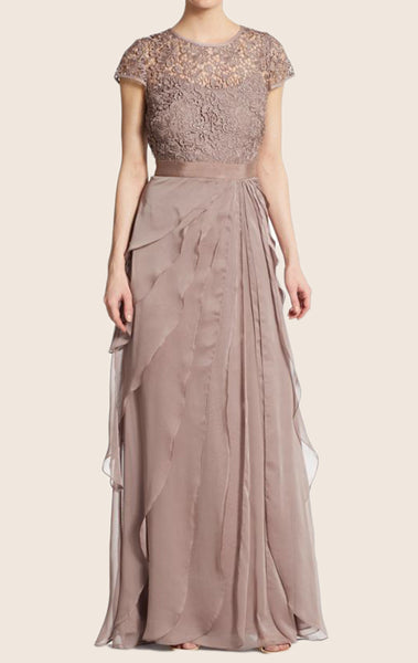MACloth Cap Sleeves Tiered Lace Chiffon Evening Gown Mother of the Brides Dress