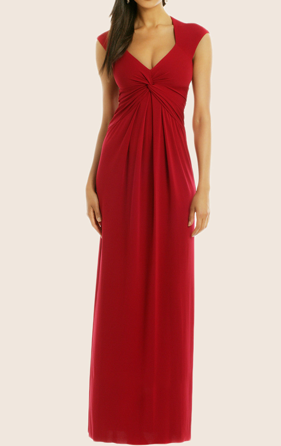 MACloth Cap Sleeves V Neck Jersey Formal Evening Gown Wedding Party Dress