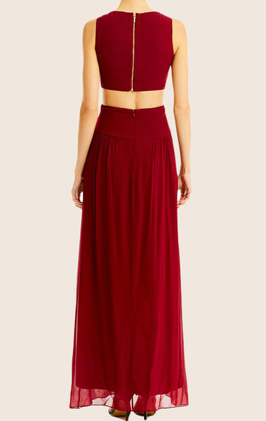 MACloth Straps O Neck Jersey Chiffon Prom Dress Burgundy Wedding Party Formal Gown