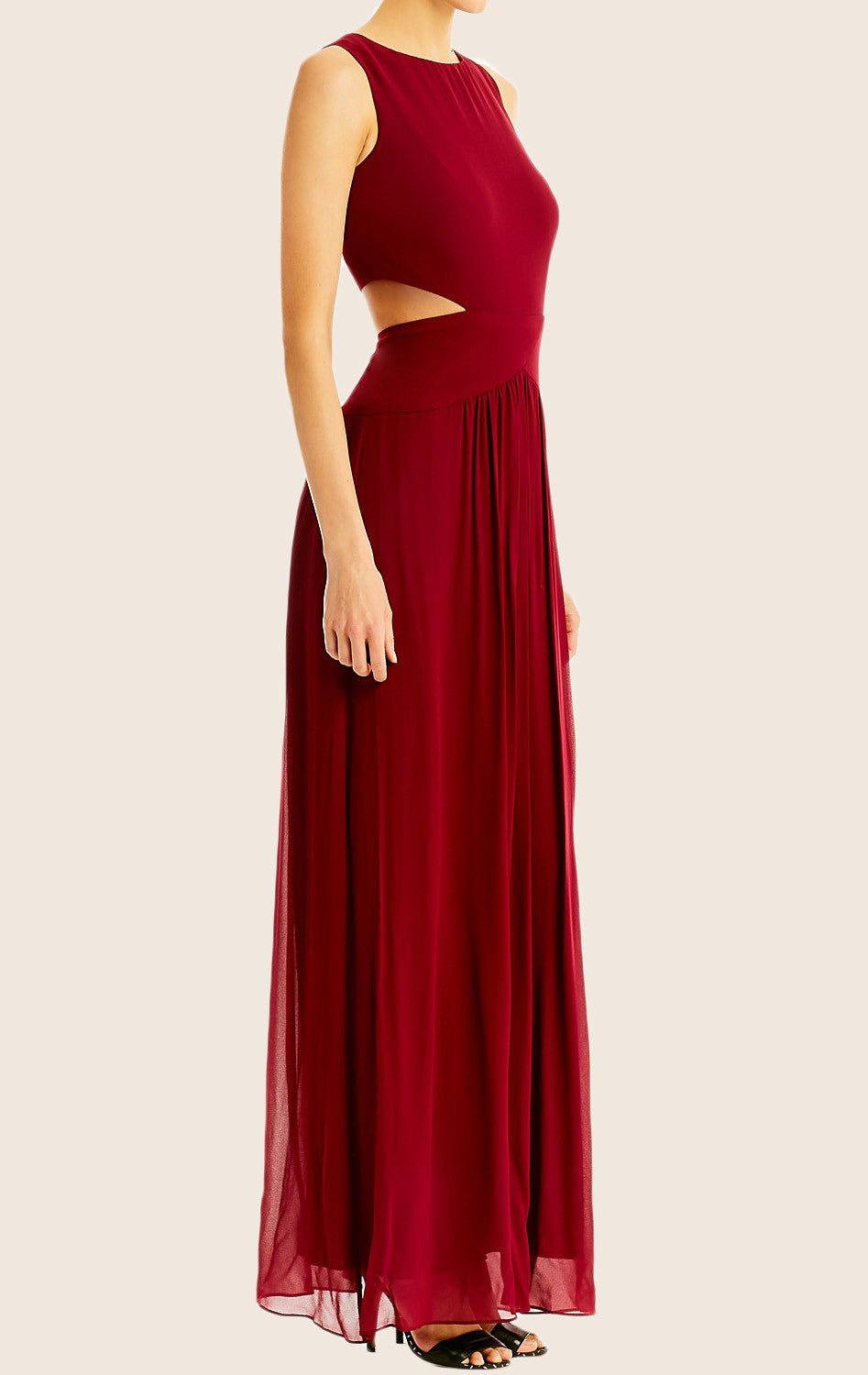 MACloth Straps O Neck Jersey Chiffon Prom Dress Burgundy Wedding Party Formal Gown