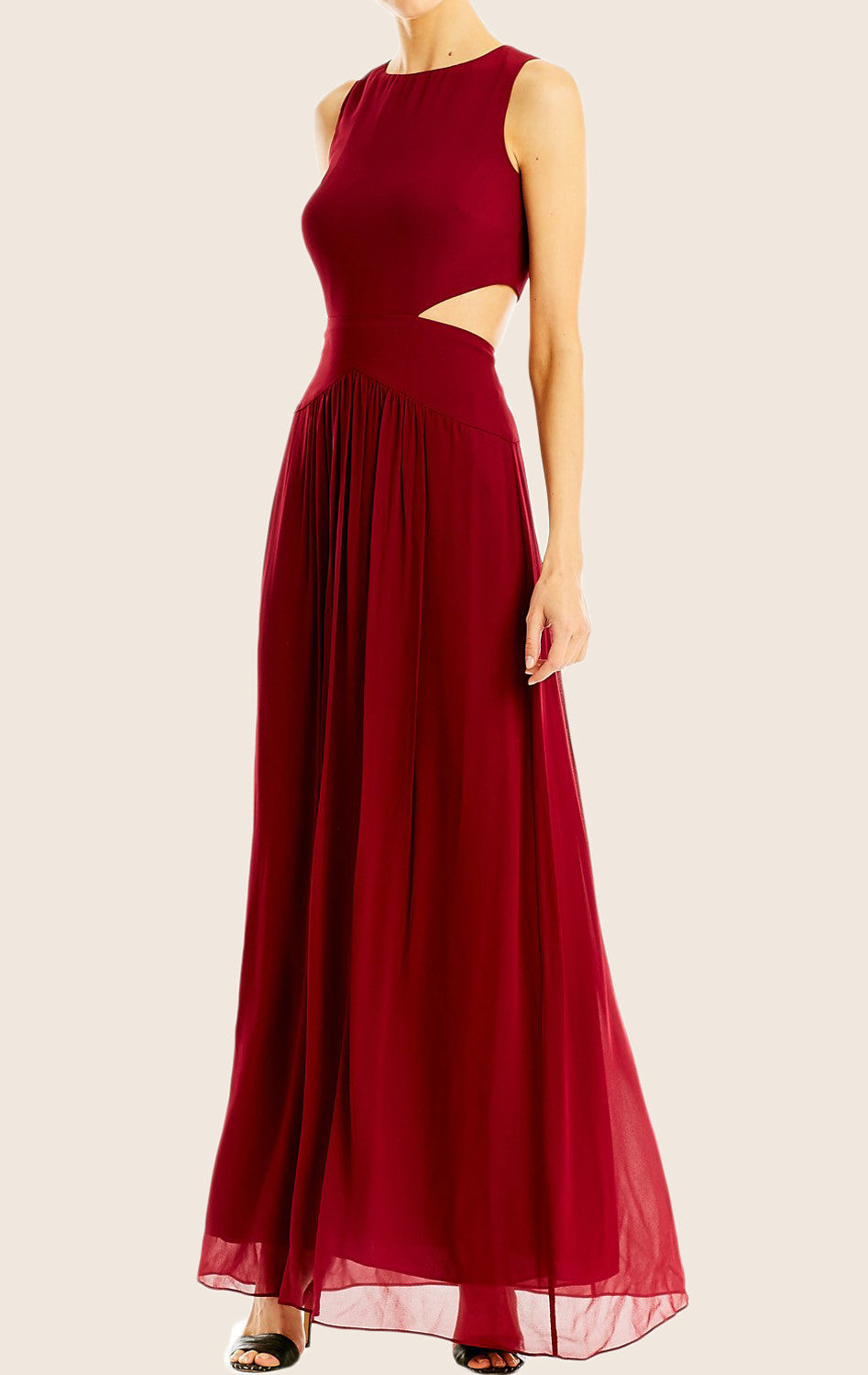MACloth Straps O Neck Jersey Chiffon Prom Dress Burgundy Wedding Party Formal Gown
