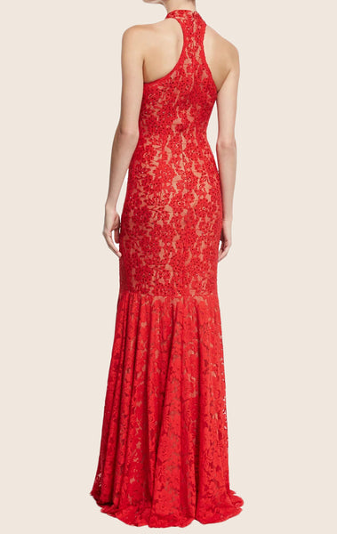 MACloth Mermaid Halter Lace Red Evening Gown Simple Prom Dress