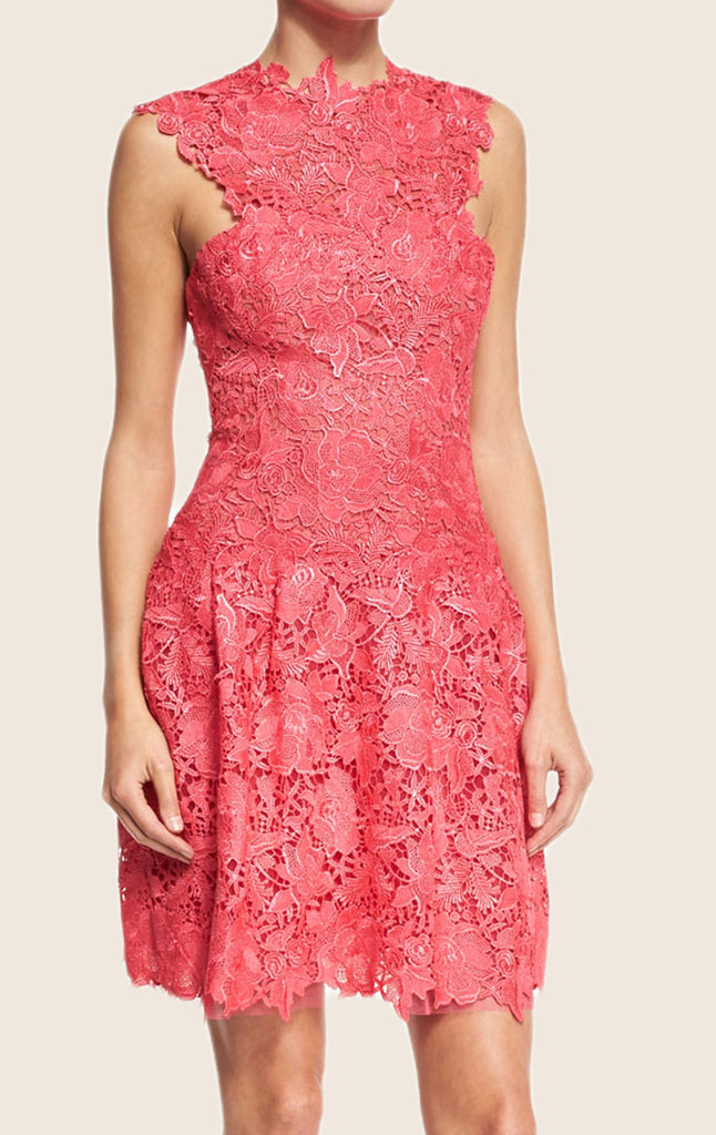 MACloth Straps High Neck Lace Mini Prom Homecoming Dress Pink Cocktail Dress
