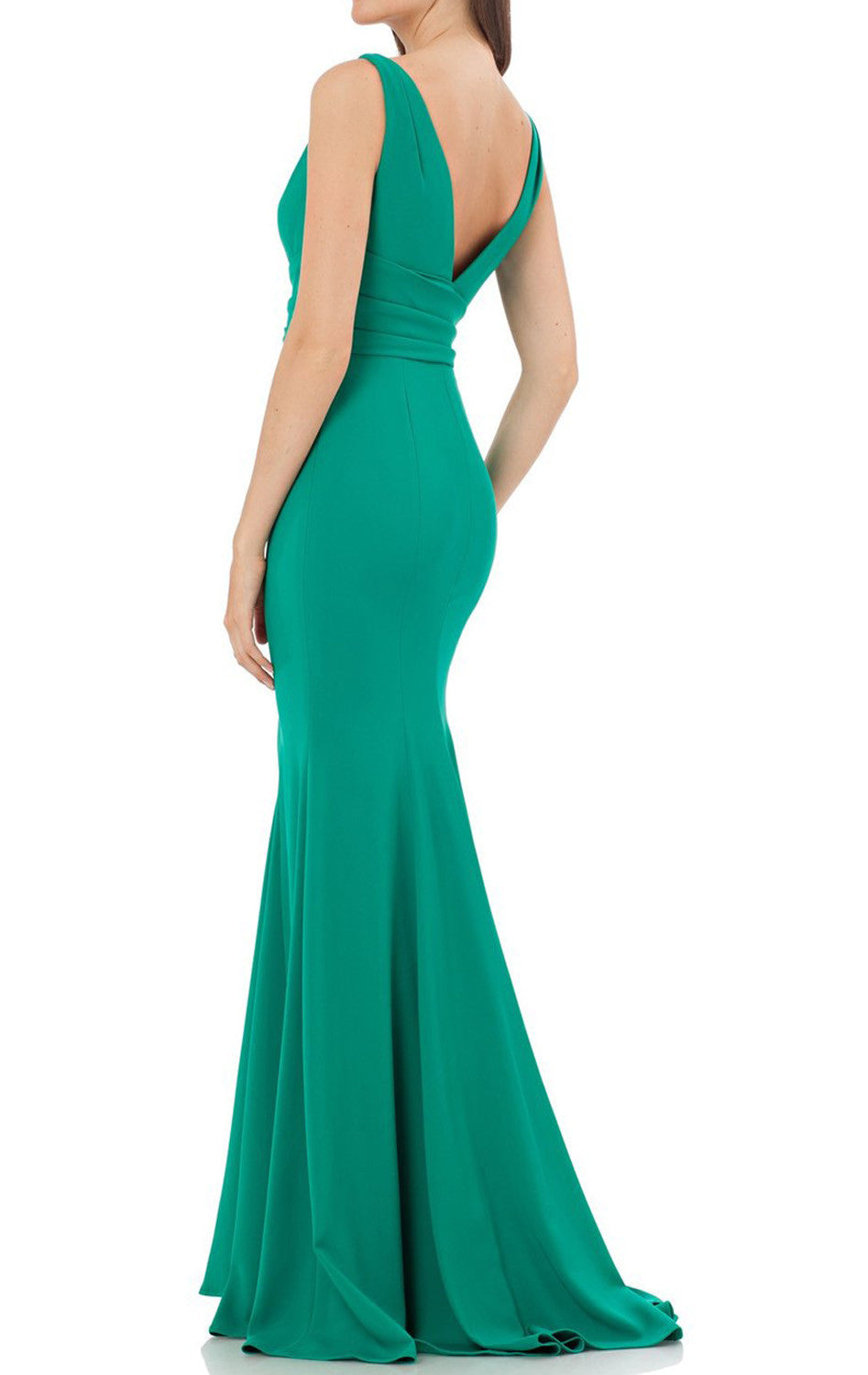 Vestido de noche sencillo de jersey turquesa con escote en V y tirantes de sirena de MACloth