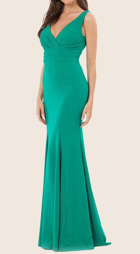 MACloth Mermaid Straps V Neck Jersey Turquoise Evening Gown Simple Prom Dress