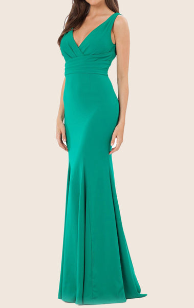 MACloth Mermaid Straps V Neck Jersey Turquoise Evening Gown Simple Prom Dress