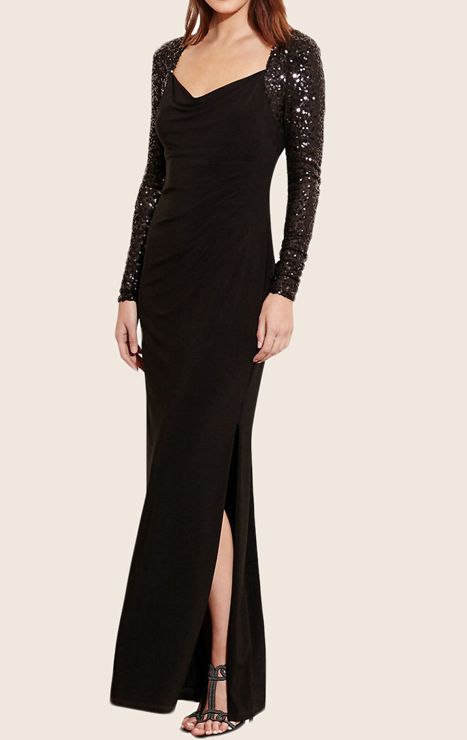 MACloth Langärmliges Abendkleid aus Jersey mit Pailletten und Schlitz