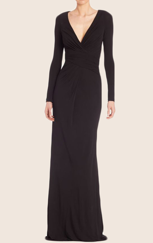 MACloth Long Sleeves V Neck Jersey Evening Formal Gown