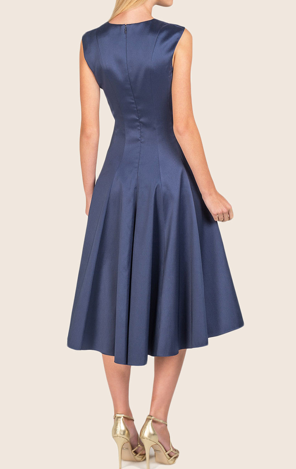 MACloth V-Ausschnitt High Low Satin Cocktailkleid Marineblau Abendkleid