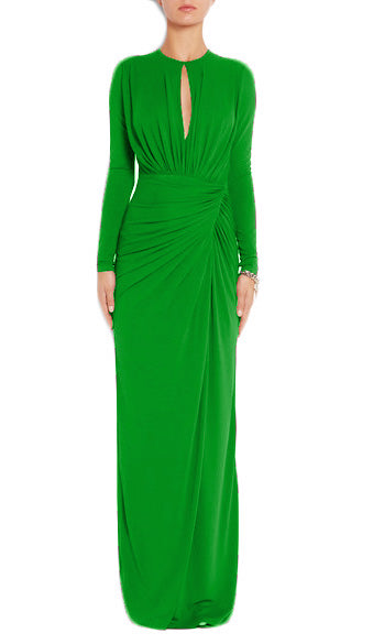 MACloth Long Sleeves O Neck Jersey Maxi Evening Gown Mother of the Brides Dress