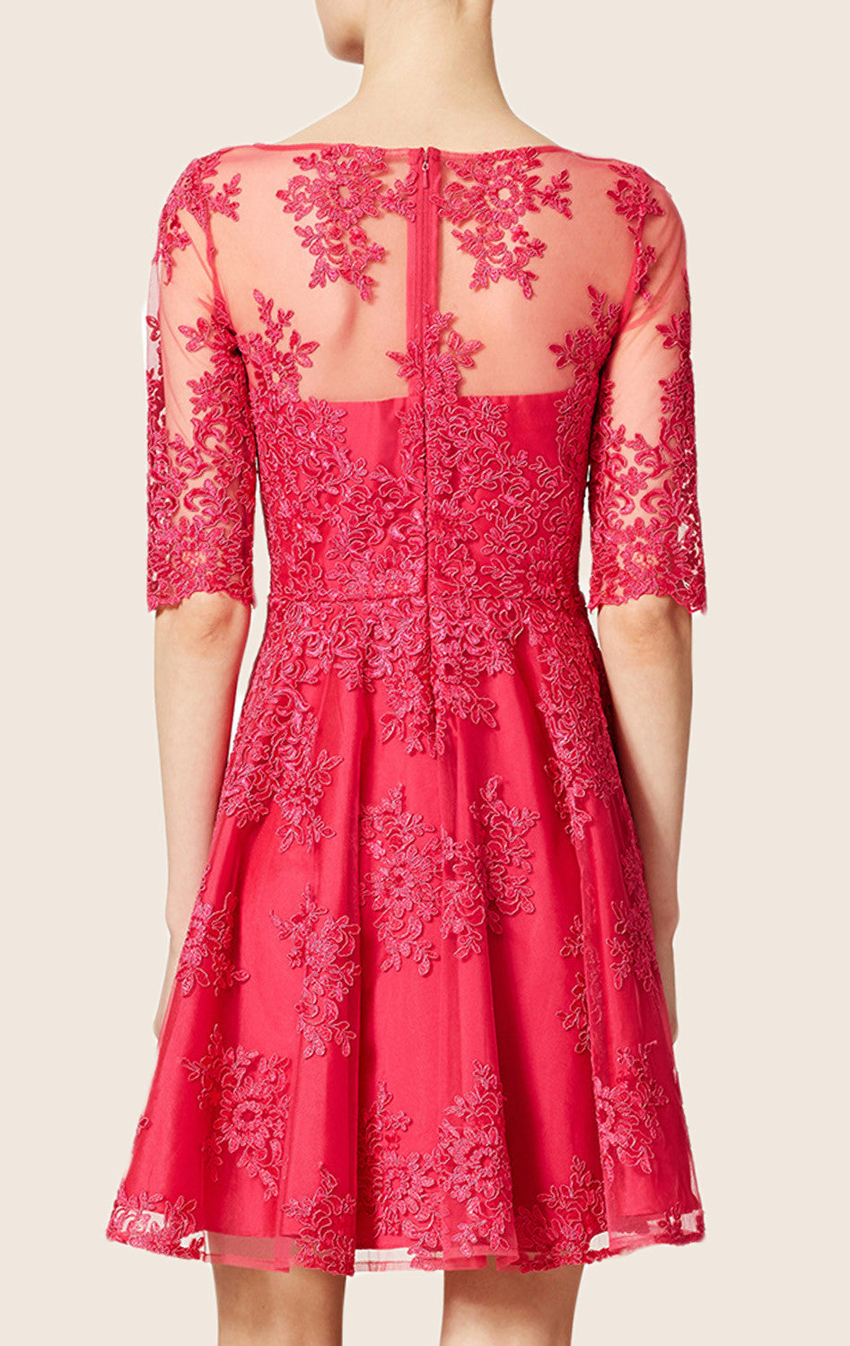 MACloth Half Sleeves Lace Cocktail Dress Hot Pink Prom Homecoming Dress