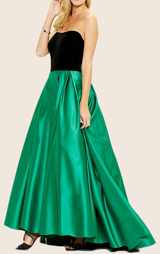 MACloth Strapless Satin Hi-Lo Prom Dress Green Formal Evening Gown