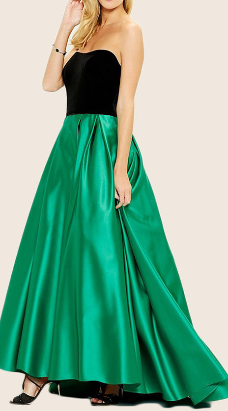 MACloth Strapless Satin Hi-Lo Prom Dress Green Formal Evening Gown