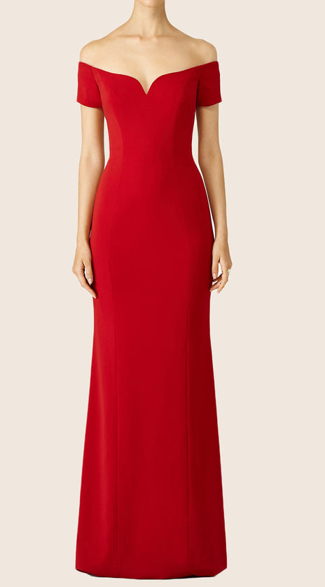 MACloth Off the Shoulder Jersey Maxi Formal Evening Gown Red Prom Dress