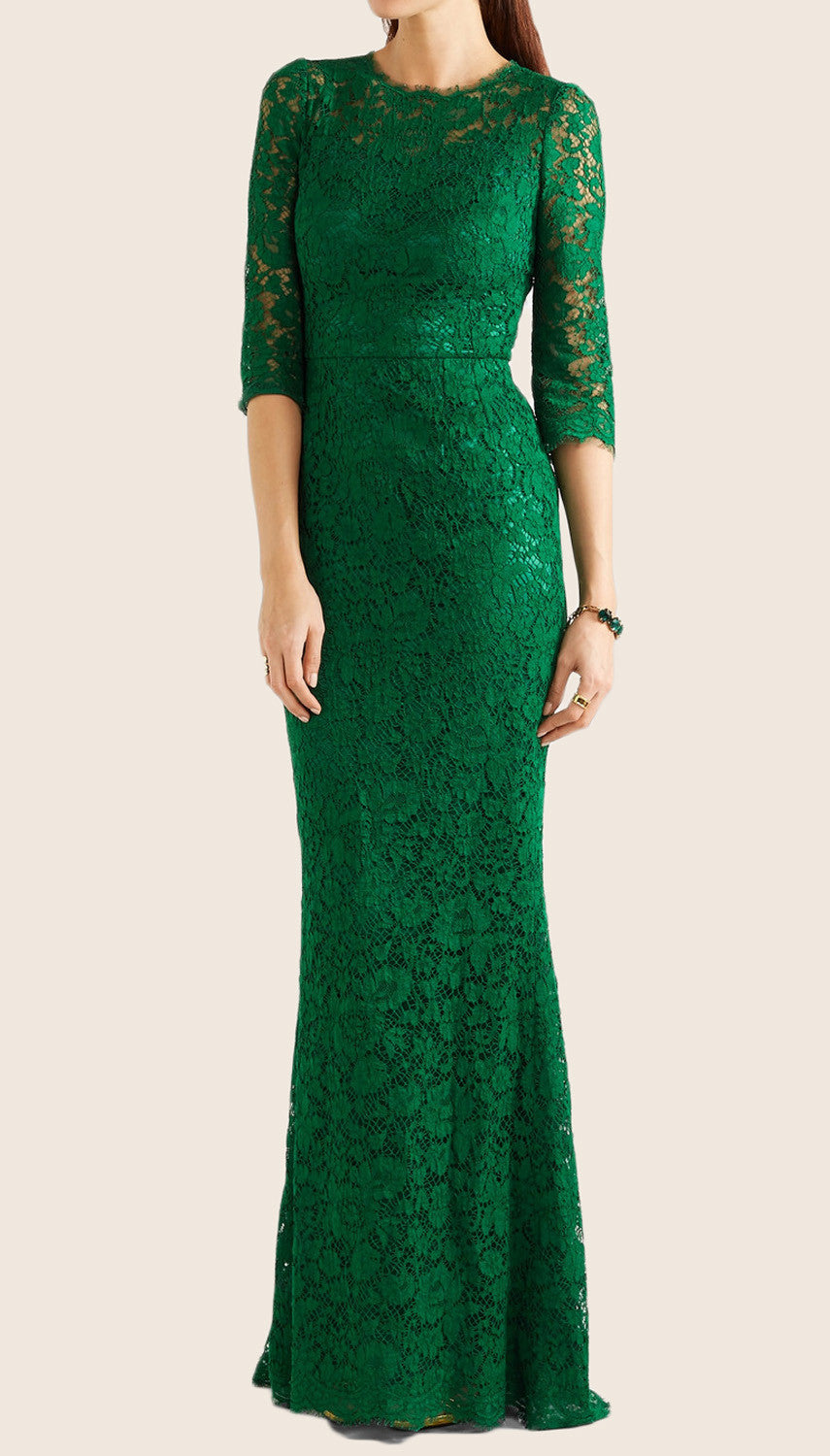 Vestido de noche de encaje con mangas 3/4 y corte sirena de MACloth, vestido formal verde