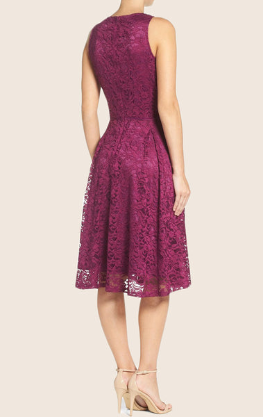 MACloth O Neck A Line Lace Cocktail Dress Purple Short Bridesmaid Dress