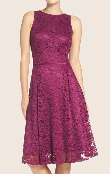 MACloth O Neck A Line Lace Cocktail Dress Purple Short Bridesmaid Dress