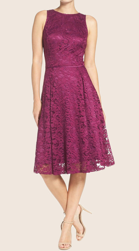 MACloth O Neck A Line Lace Cocktail Dress Purple Short Bridesmaid Dress