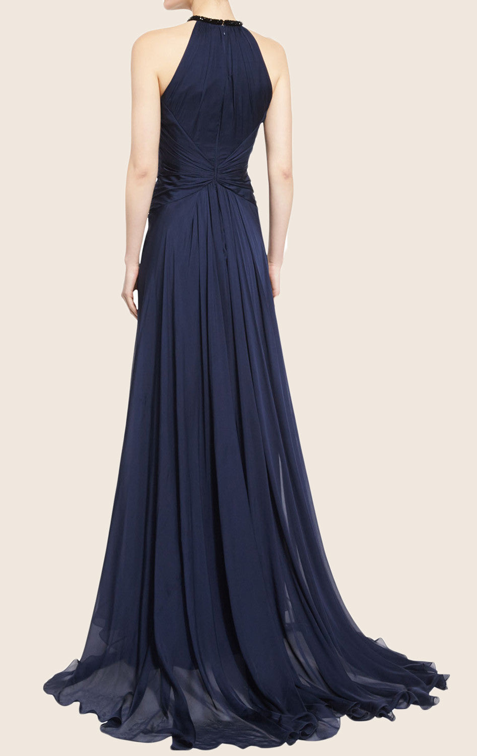 MACloth O-Ausschnitt Lux Chiffon Maxi Abendkleid Dunkelmarineblau Formelle Kleidung