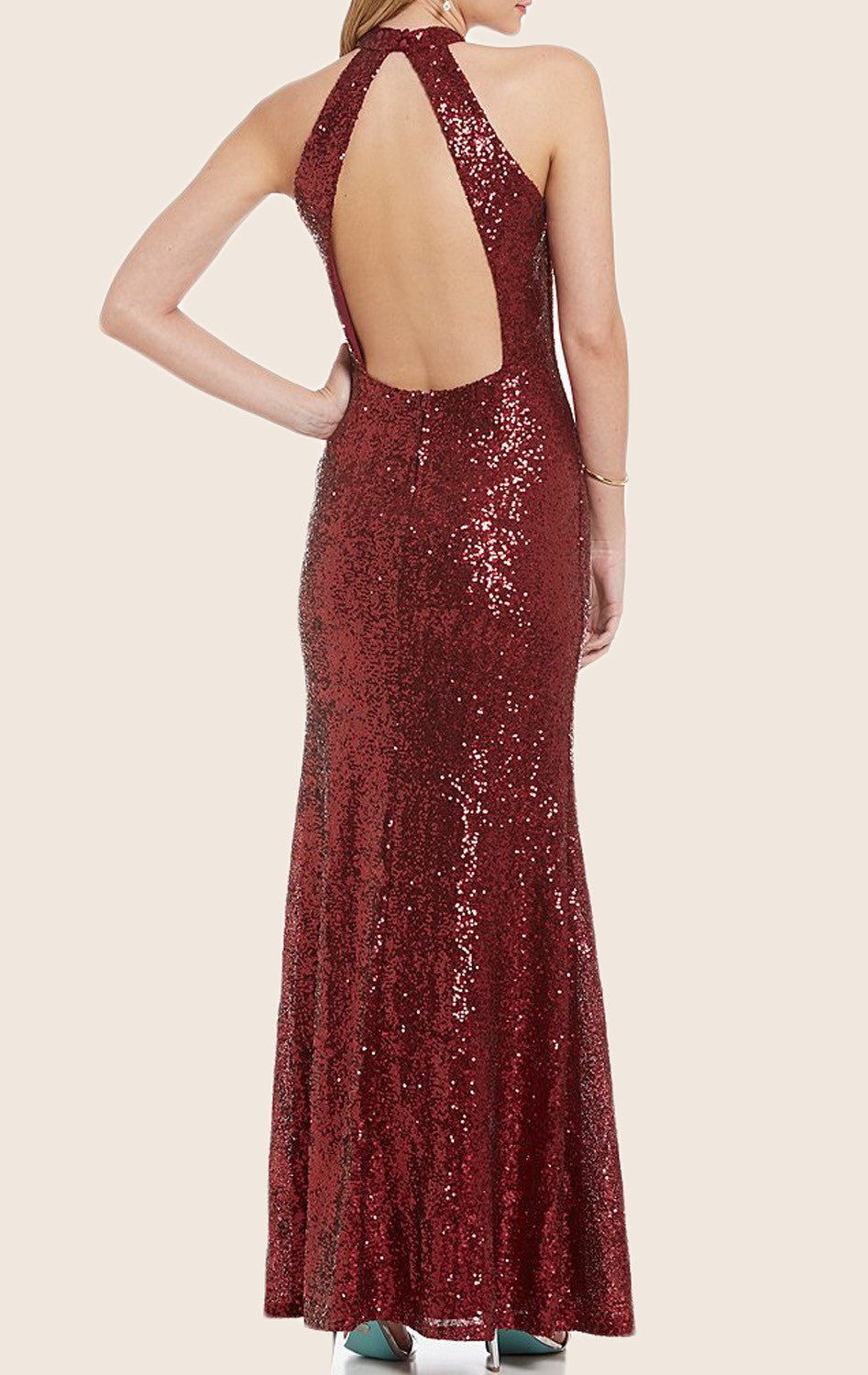 MACloth Neckholder-Maxikleid mit Pailletten, rotes Ballkleid mit offenem Rücken