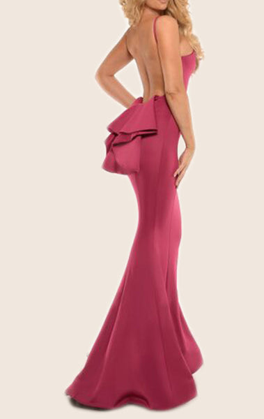 MACloth Meramid Halter Jersey Maxi Evening Gown Fuchsia Prom Dress