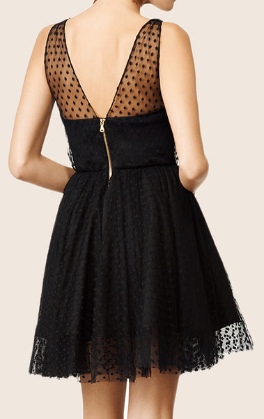 MACloth Straps V Neck Tulle Cocktail Dress Black Mini Formal Gown