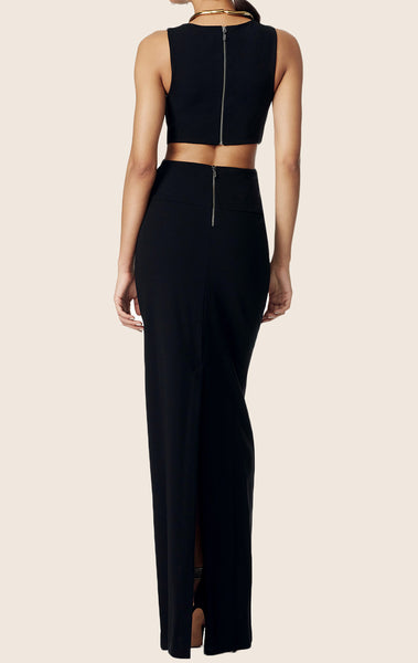 MACloth Pencil Sleeveless Jersey Maxi Formal Gown Black Prom Dress with Cut Out