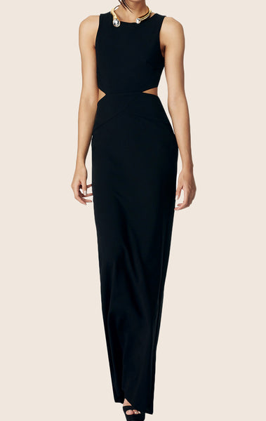 MACloth Pencil Sleeveless Jersey Maxi Formal Gown Black Prom Dress with Cut Out