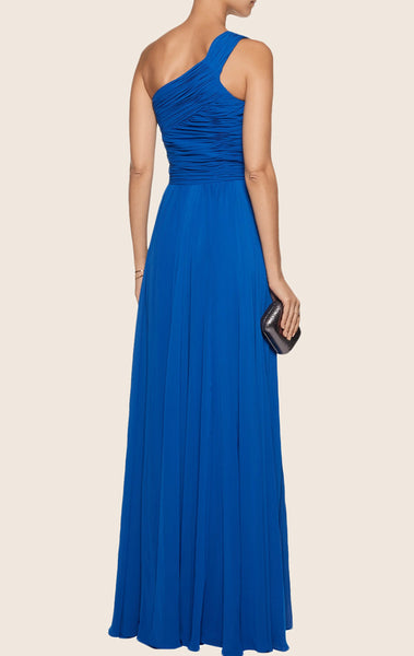 MACloth One Shoulder Chiffon Maxi Prom Dress Green Formal Evening Gown