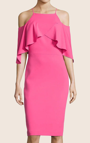 MACloth Off the Shoulder Sheath Jersey Cocktail Dress Midi Pink Formal Gown