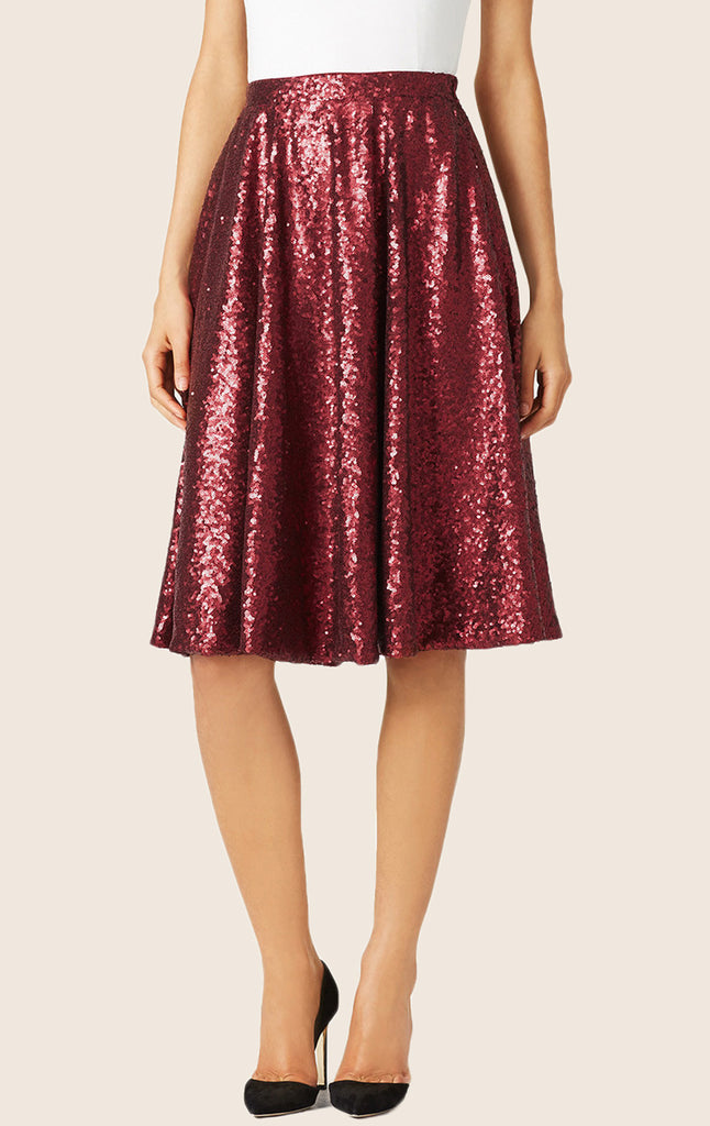 MACloth A Line Knee Length Sequin Skirt Midi Skirt