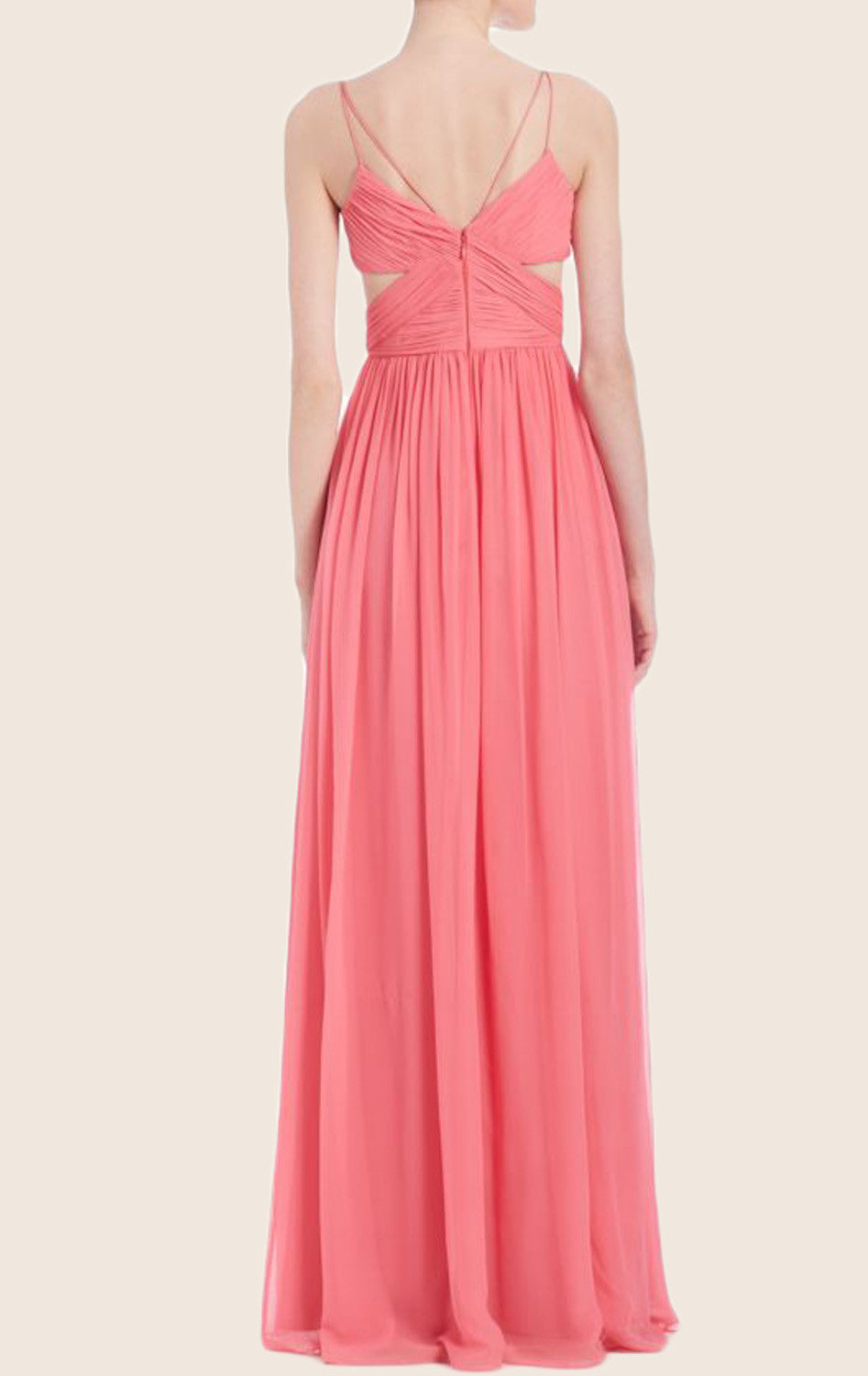 MACloth Spaghettiträger V-Ausschnitt Chiffon Ballkleid Sexy Blush Abendkleid