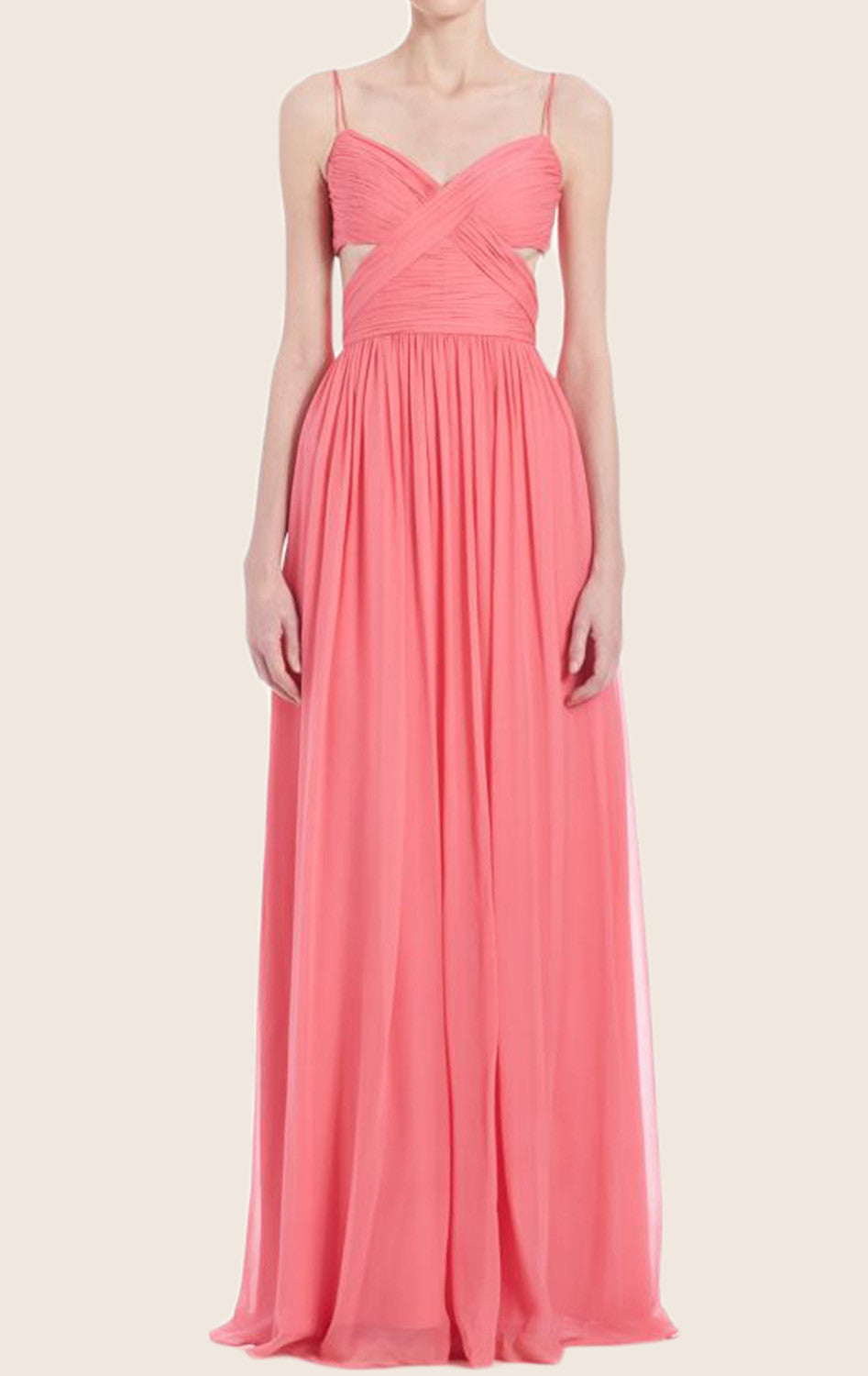 MACloth Spaghettiträger V-Ausschnitt Chiffon Ballkleid Sexy Blush Abendkleid