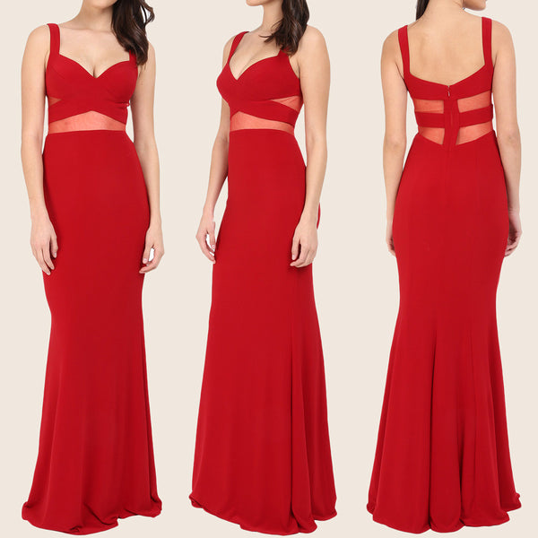 MACloth Two Piece Mermaid Maxi Prom Dress Jersey Red Formal Gown