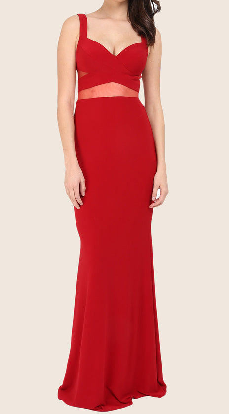 MACloth Two Piece Mermaid Maxi Prom Dress Jersey Red Formal Gown
