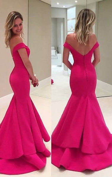 MACloth Off the Shoulder Mermaid Tiered Prom Gown Pink Formal Dress
